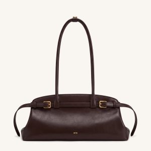 Arden Belt Detail East-West Shoulder Bag - Dark Brown