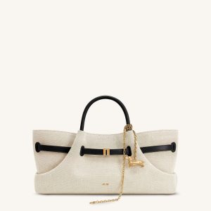 Maeve Dachshund Metal Charm Tote Bag - Black Canvasa