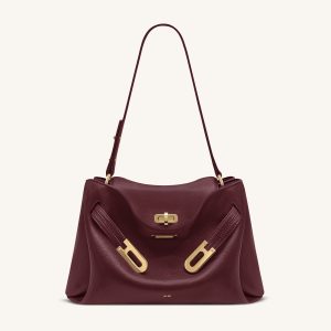 Rhea Pebbled Double Buckle Shoulder Bag - Dark Burgundy
