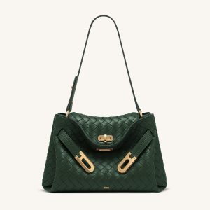 Rhea Woven Texture Double Buckle Shoulder Bag - Teal