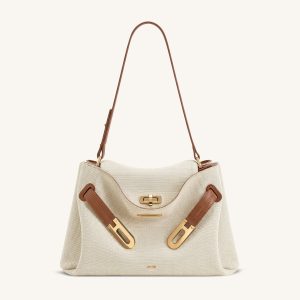 Rhea Double Buckle Shoulder Bag - Brown Canvas