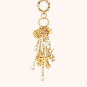 Ocean Creature Faux Pearl Bag Charm - Gold