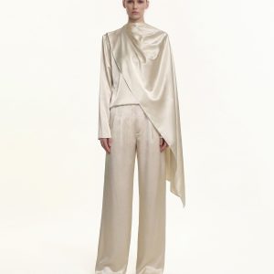 Satin Wide-Leg Trousers - Cream