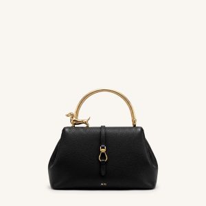 Bruna Dachshund Metal Handle Top Handle Bag - Black