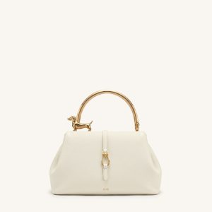 Bruna Dachshund Metal Handle Top Handle Bag - White