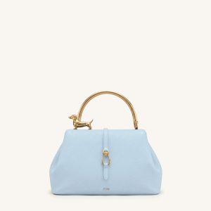 Bruna Dachshund Metal Handle Top Handle Bag - Light Blue