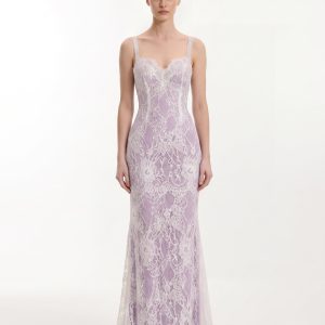 Lace Overlay Formal Dress - Lavender White