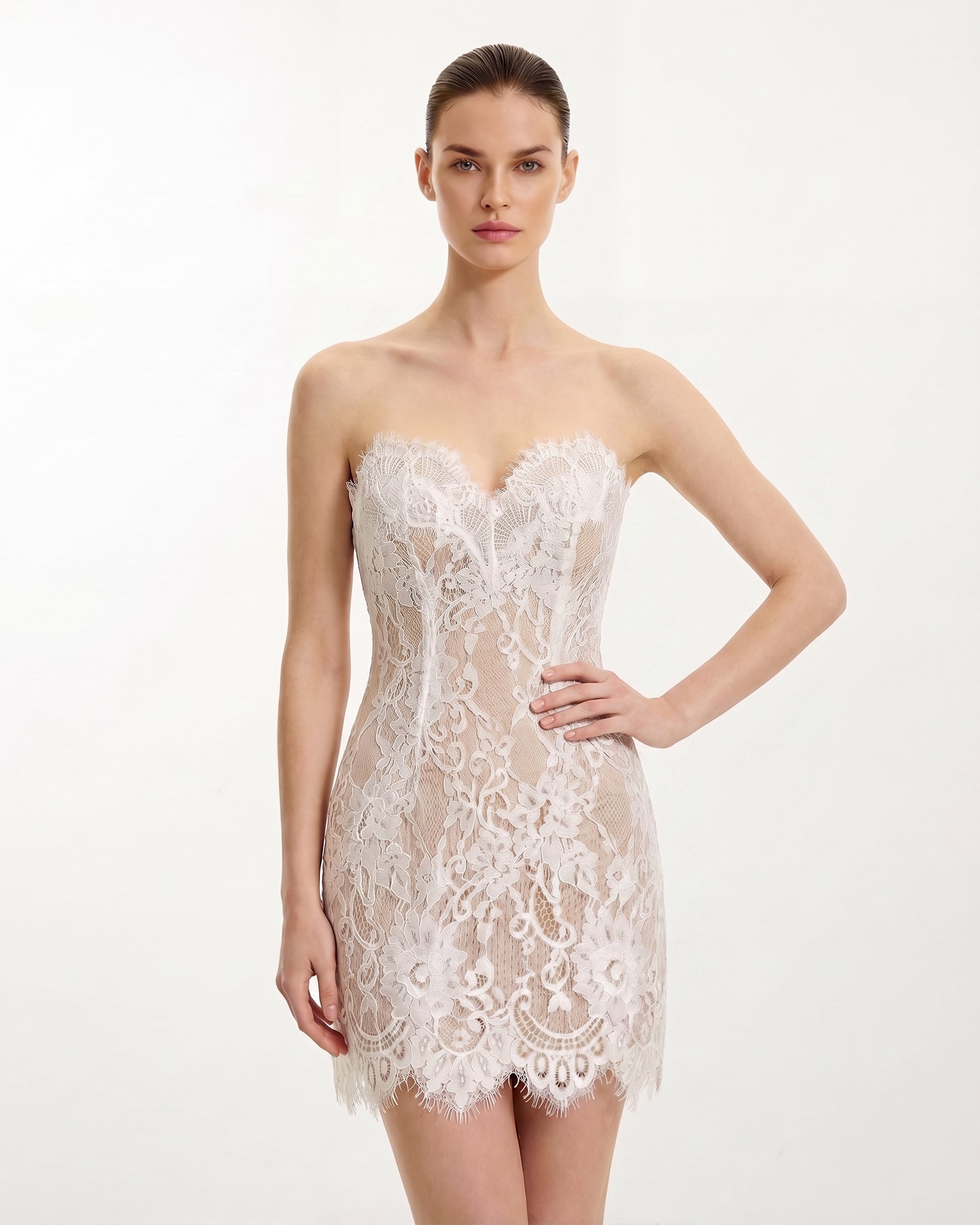 Strapless Lace Mini Dress - White