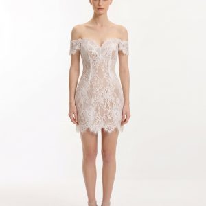 Off Shoulder Lace Mini Dress - White