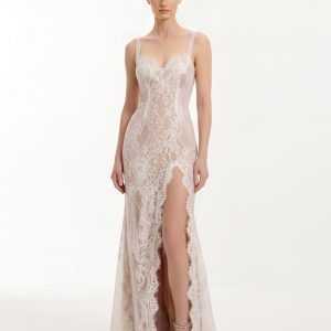 Lace Slit Maxi Dress - White