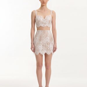 Floral Lace High Waist Skirt - White