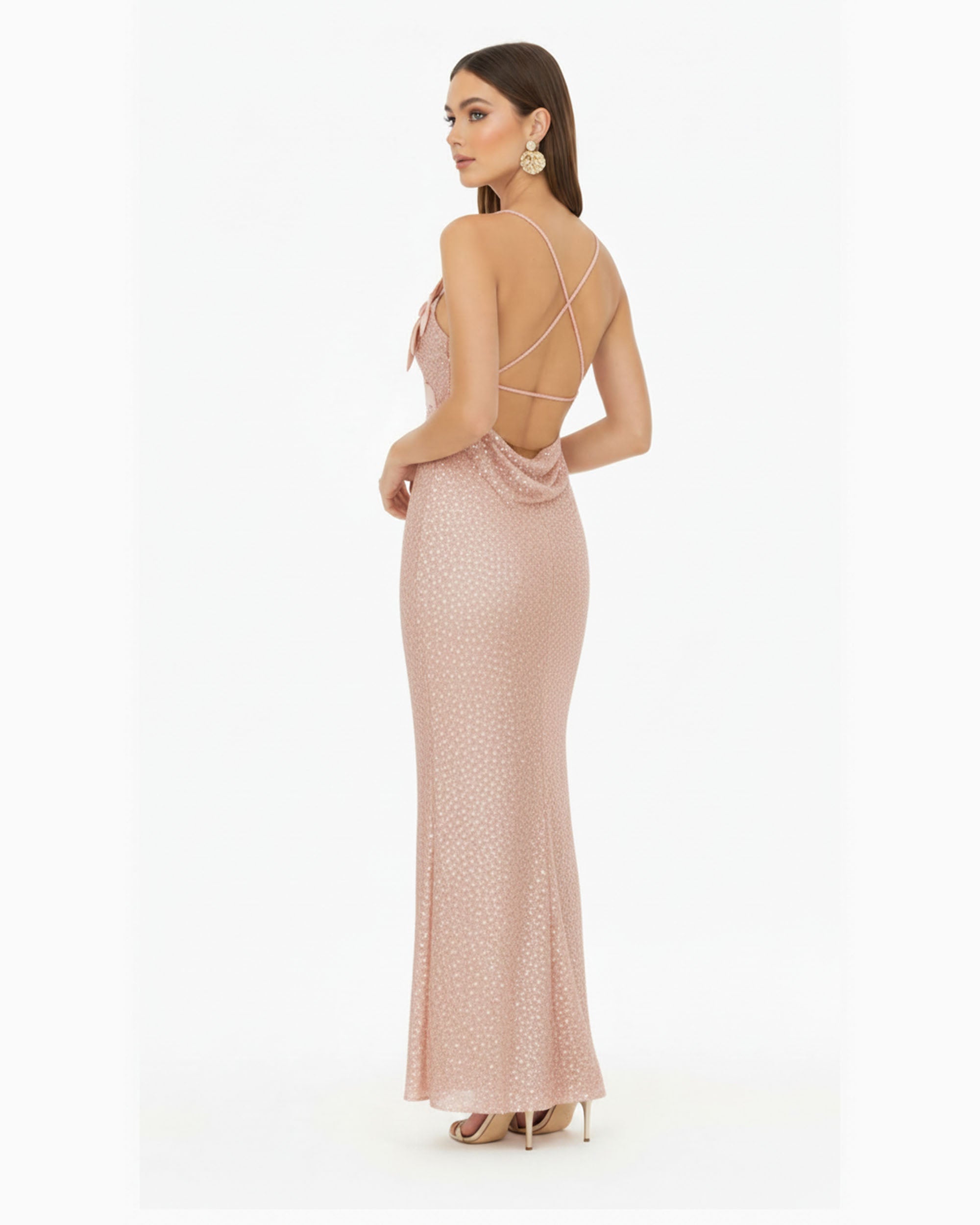 Araminta Sequined Gown with Floral Details - Blush Pink - Image 2