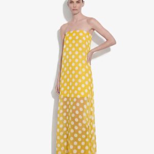 Polka-Dot Strapless Maxi Dress - Yellow