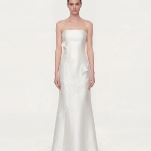 Strapless Floral Polyester Dress - White
