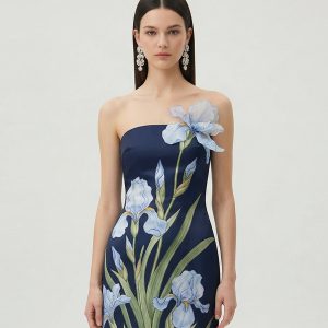 Floral Printed Mini Dress - Navy blue