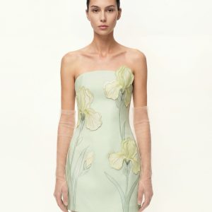 Iris Floral Print Strapless Dress - Green