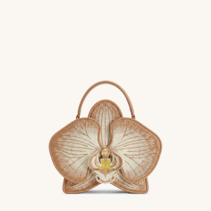 Flora Orchid Shaped Top Handle Bag - Khaki