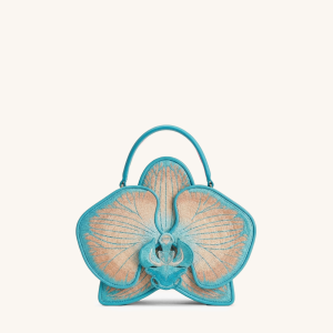 Flora Orchid Shaped Top Handle Bag - Beige Blue