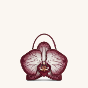 Flora Orchid Shaped Top Handle Bag - Deep Burgundy