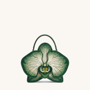 Flora Orchid Shaped Top Handle Bag - White Green
