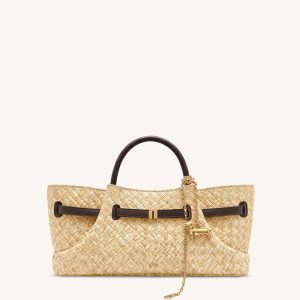 Maeve Faux Straw Dachshund Metal Charm Tote Bag - Brown