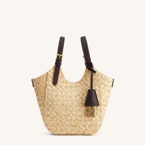 Ines Faux Straw Tote Bag - Brown