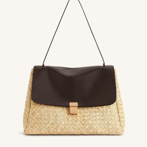Hilary Faux Straw Shoulder Bag - Brown