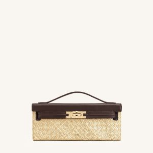 Bria Faux Straw Structured Top Handle Bag - Brown
