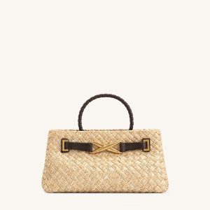 Elora Faux Straw Tote Bag - Brown