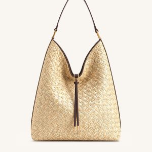 Aria Faux Straw Shoulder Bag - Brown