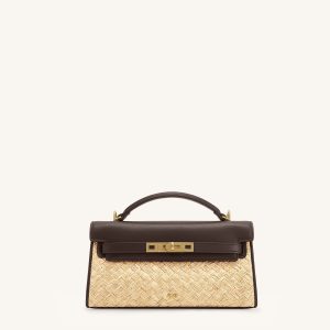 Noor Faux Straw Top Handle Bag - Brown