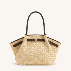 Hana Medium Faux Straw Tote Bag - Brown