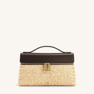 Thea Faux Straw Top Handle Bag - Brown