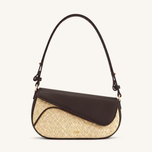 Addisyn Faux Straw Shoulder Bag - Brown