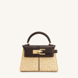 Elise Faux Straw Handbag - Brown