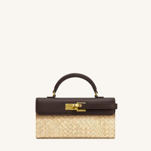 Keyla Faux Straw Top Handle Bag - Brown