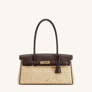 Yara Faux Straw Shoulder Bag - Brown