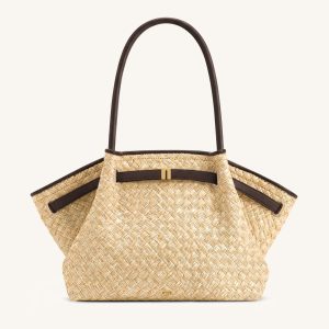 Hana Large Faux Straw Tote Bag - Brown