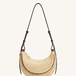 Sharon Faux Straw Crossbody Bag - Brown