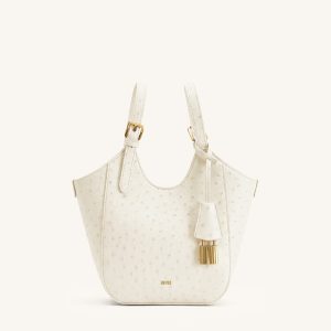 Ines Faux Ostrich Padlock Tote Bag - White