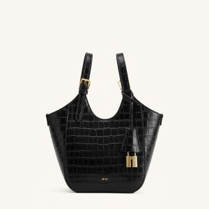 Ines Padlock Tote Bag - Black Croc