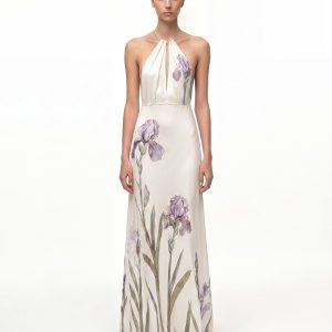 Floral Print Backless Maxi Dress - Ivory