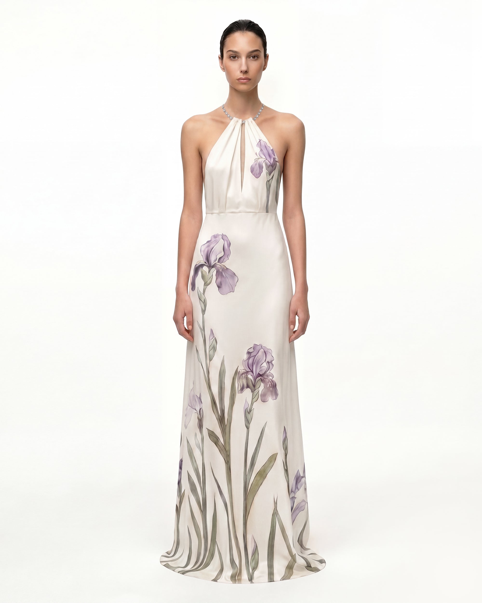 Floral Print Backless Maxi Dress - Ivory