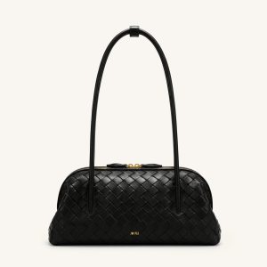Aveline Woven Textured Shoulder Bag - Black