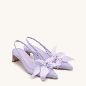Queena Floral Appliques Slingback Pumps - Purple