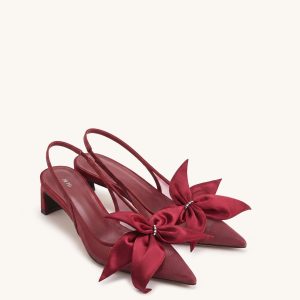 Queena Floral Appliques Slingback Pumps - Red