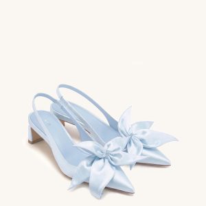 Queena Floral Appliques Slingback Pumps - Blue