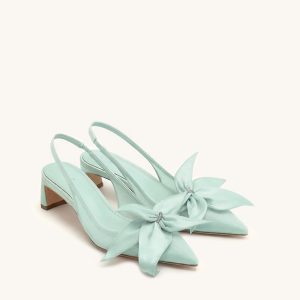 Queena Floral Appliques Slingback Pumps - Green
