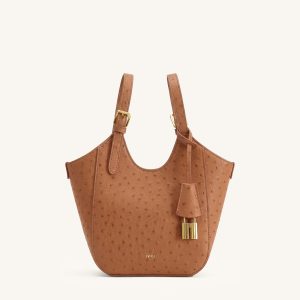 Ines Faux Ostrich Padlock Tote Bag - Coffee