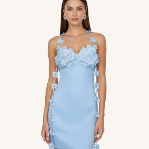 Floral Embellished Slip Mini Dress -Light Blue
